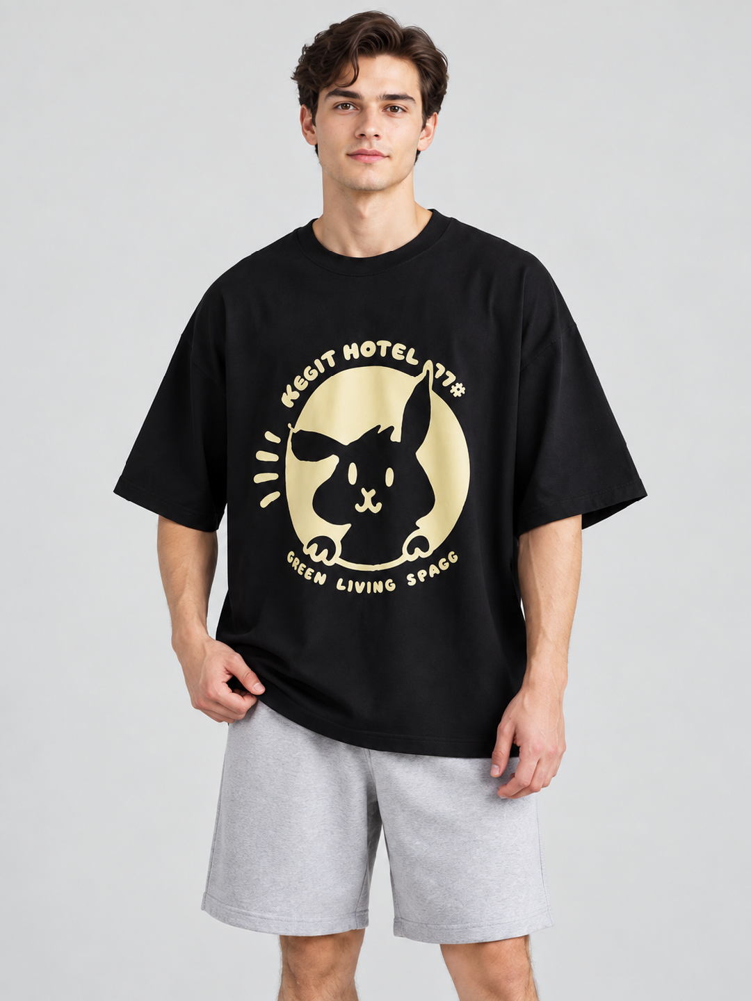 Black Solid Round Neck Oversized T-Shirt