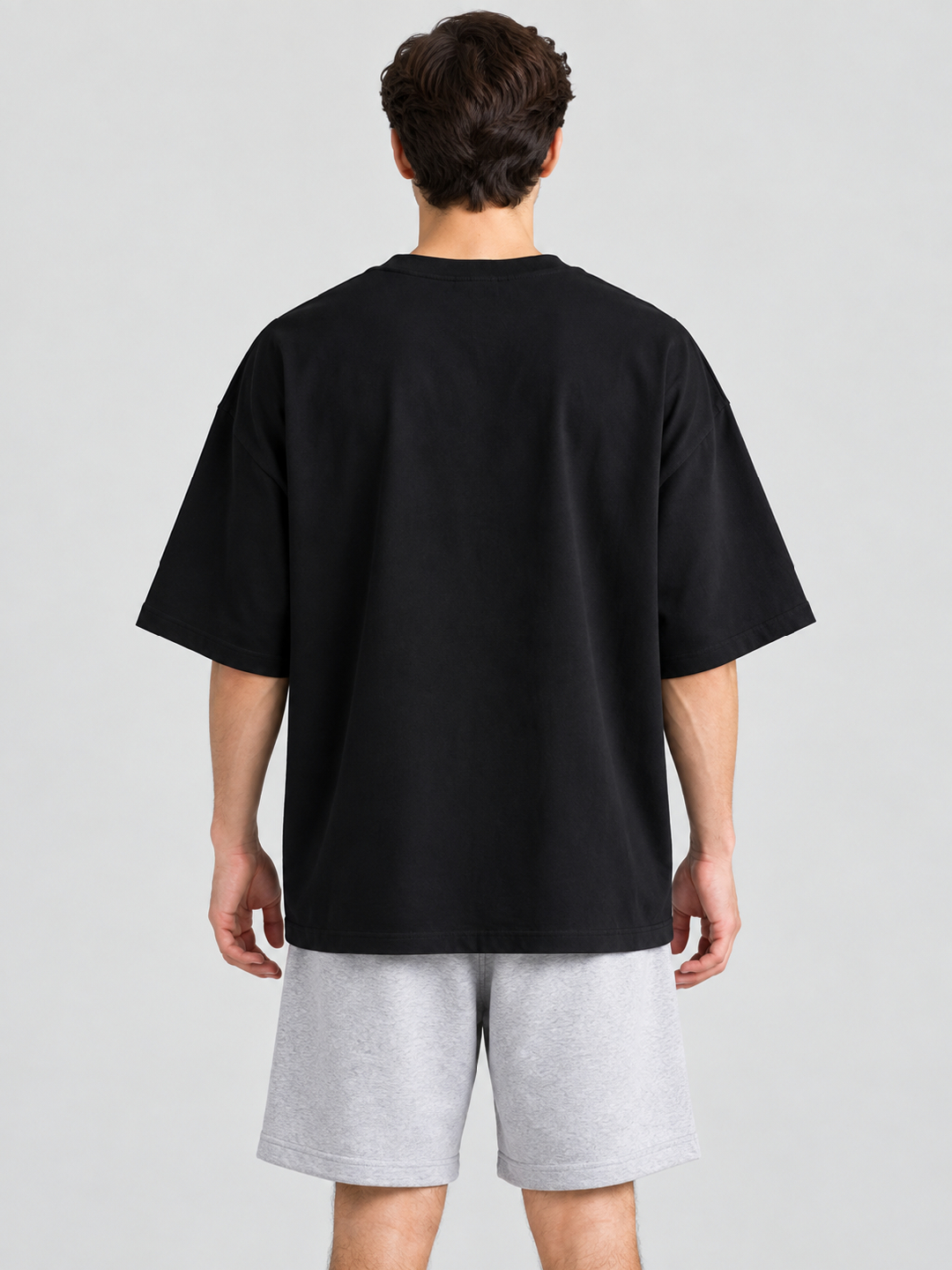 Black Solid Round Neck Oversized T-Shirt