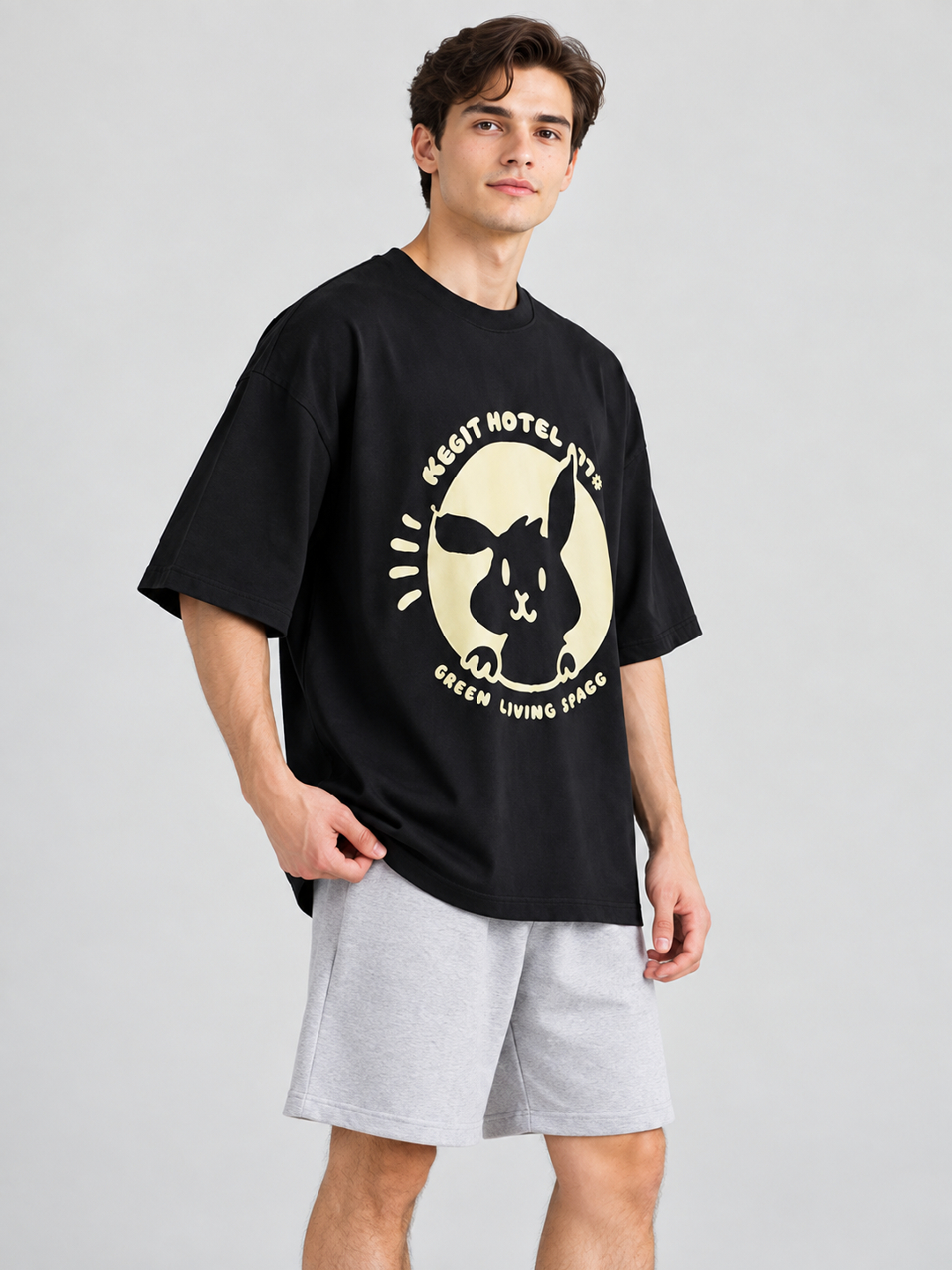 Black Solid Round Neck Oversized T-Shirt