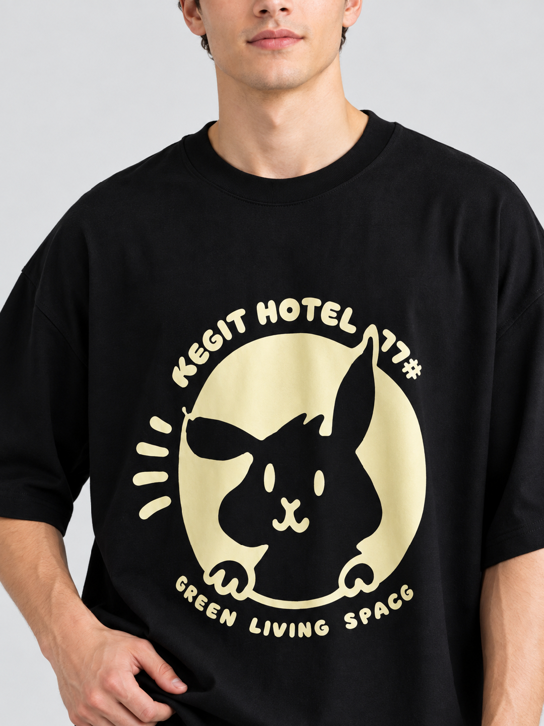 Black Solid Round Neck Oversized T-Shirt