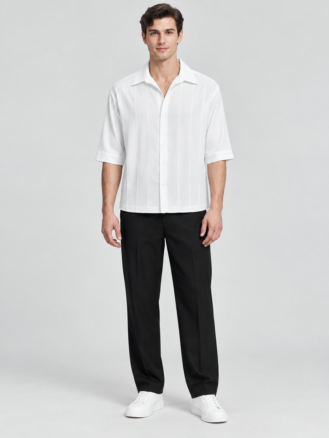 White Solid Short Sleeves Regular Shirt