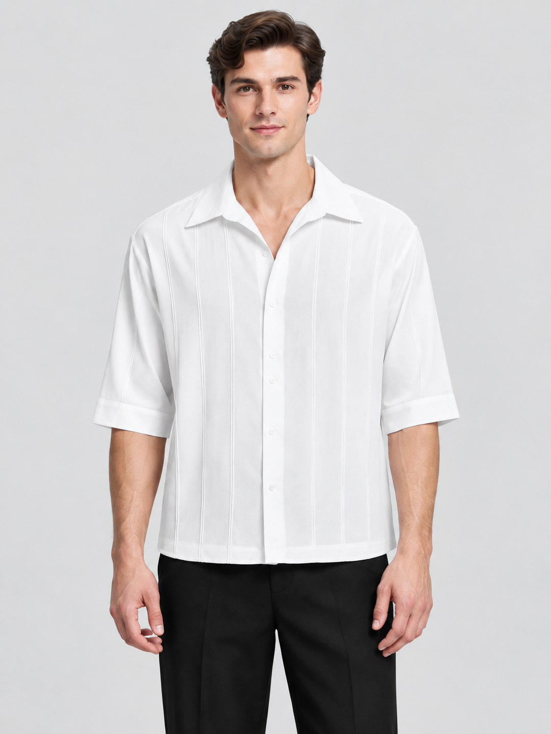 White Solid Short Sleeves Regular Shirt