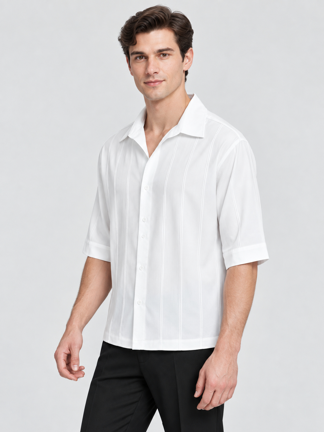 White Solid Short Sleeves Regular Shirt