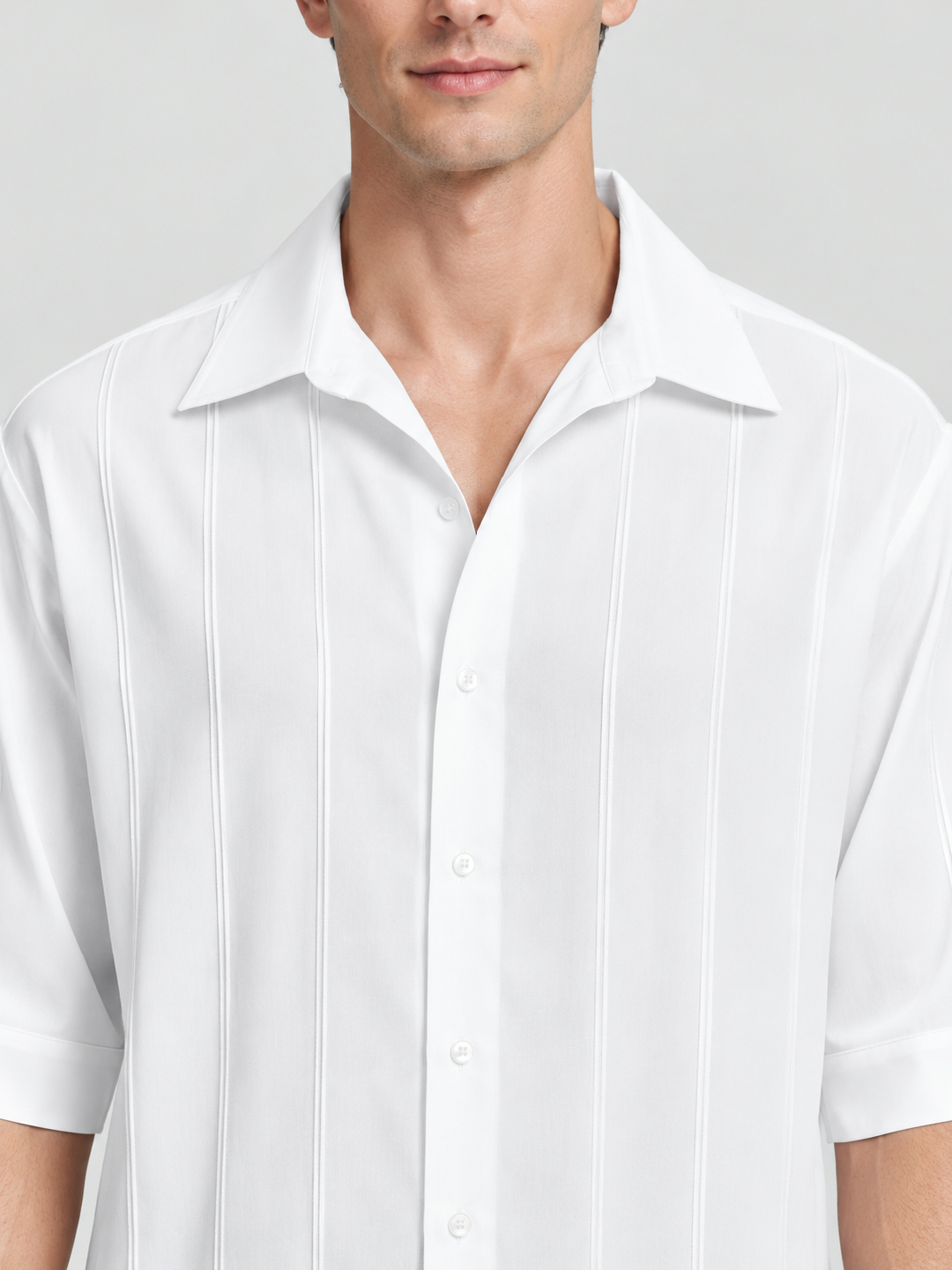 White Solid Short Sleeves Regular Shirt