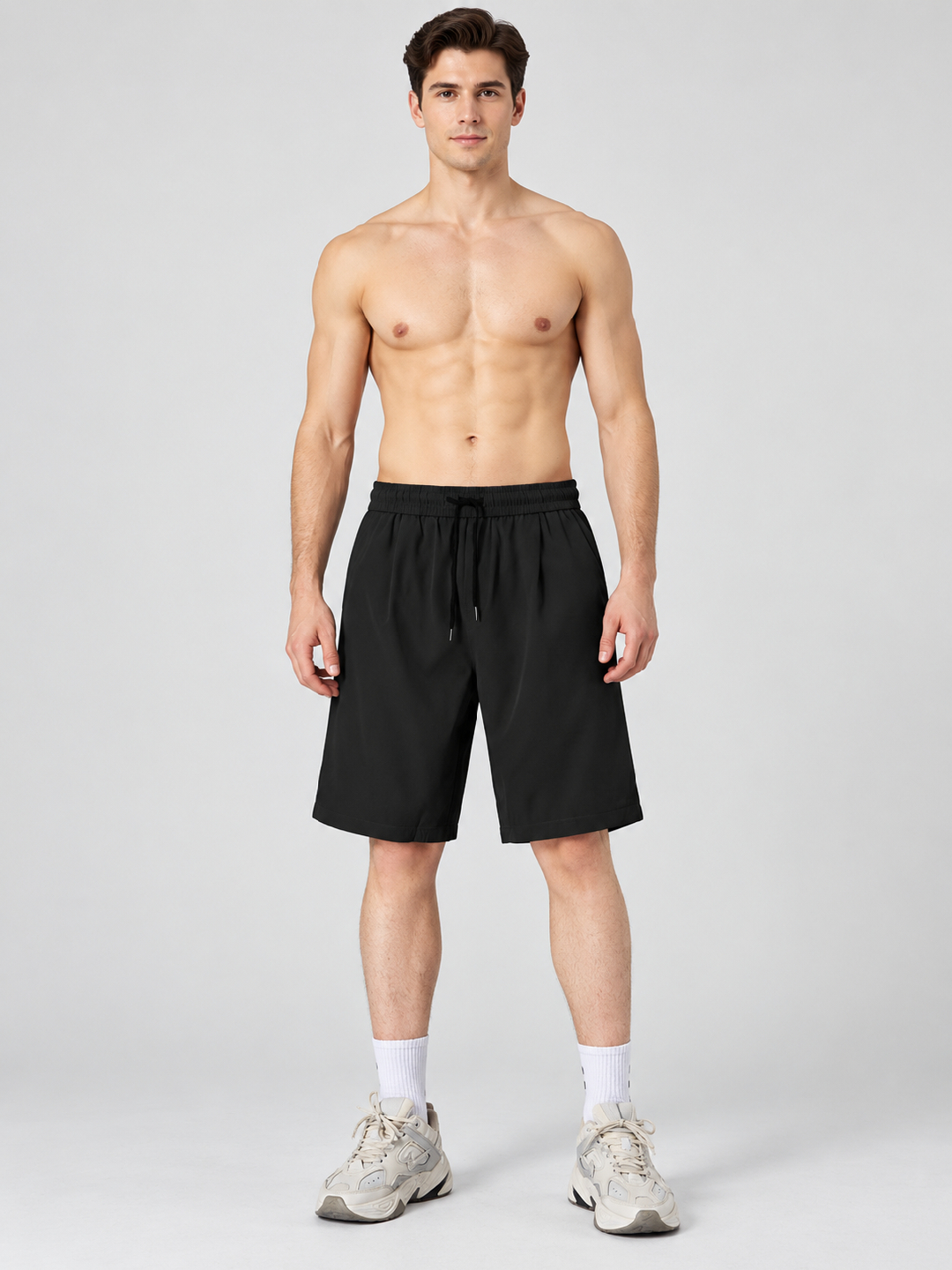 Black Solid Regular Shorts