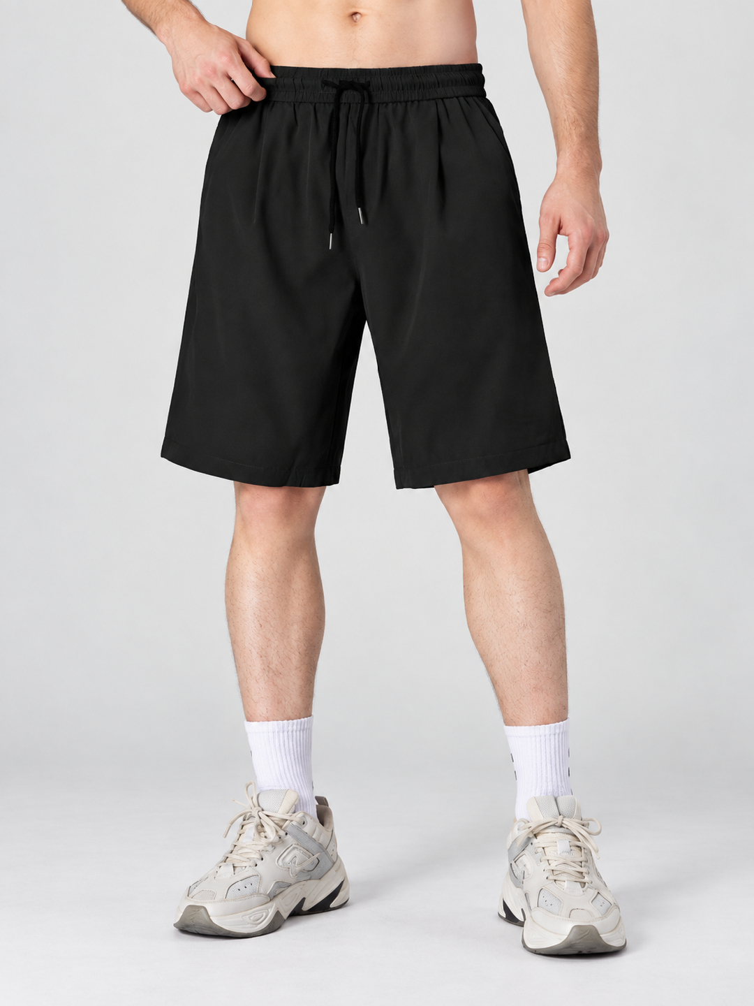 Black Solid Regular Shorts
