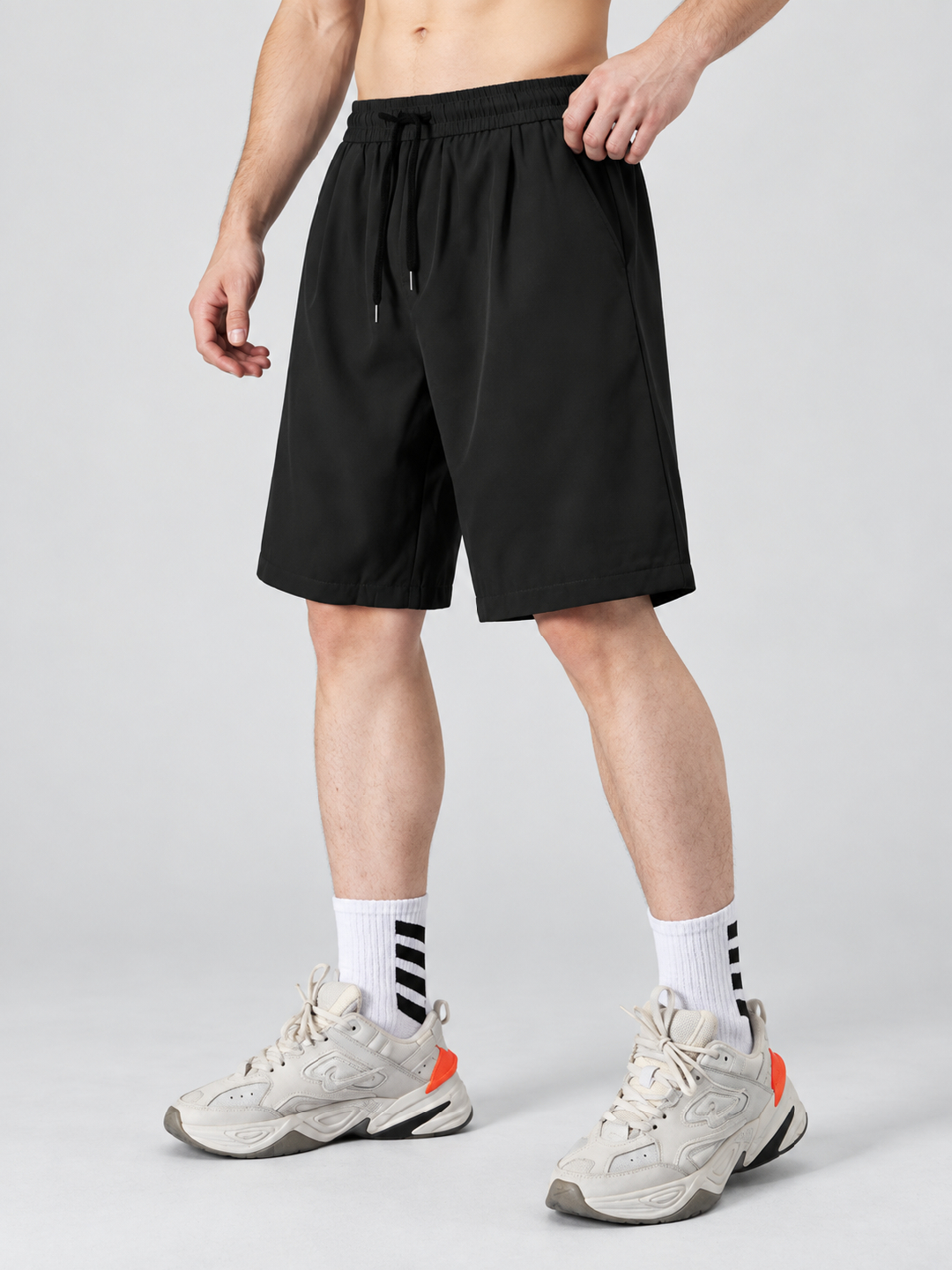 Black Solid Regular Shorts