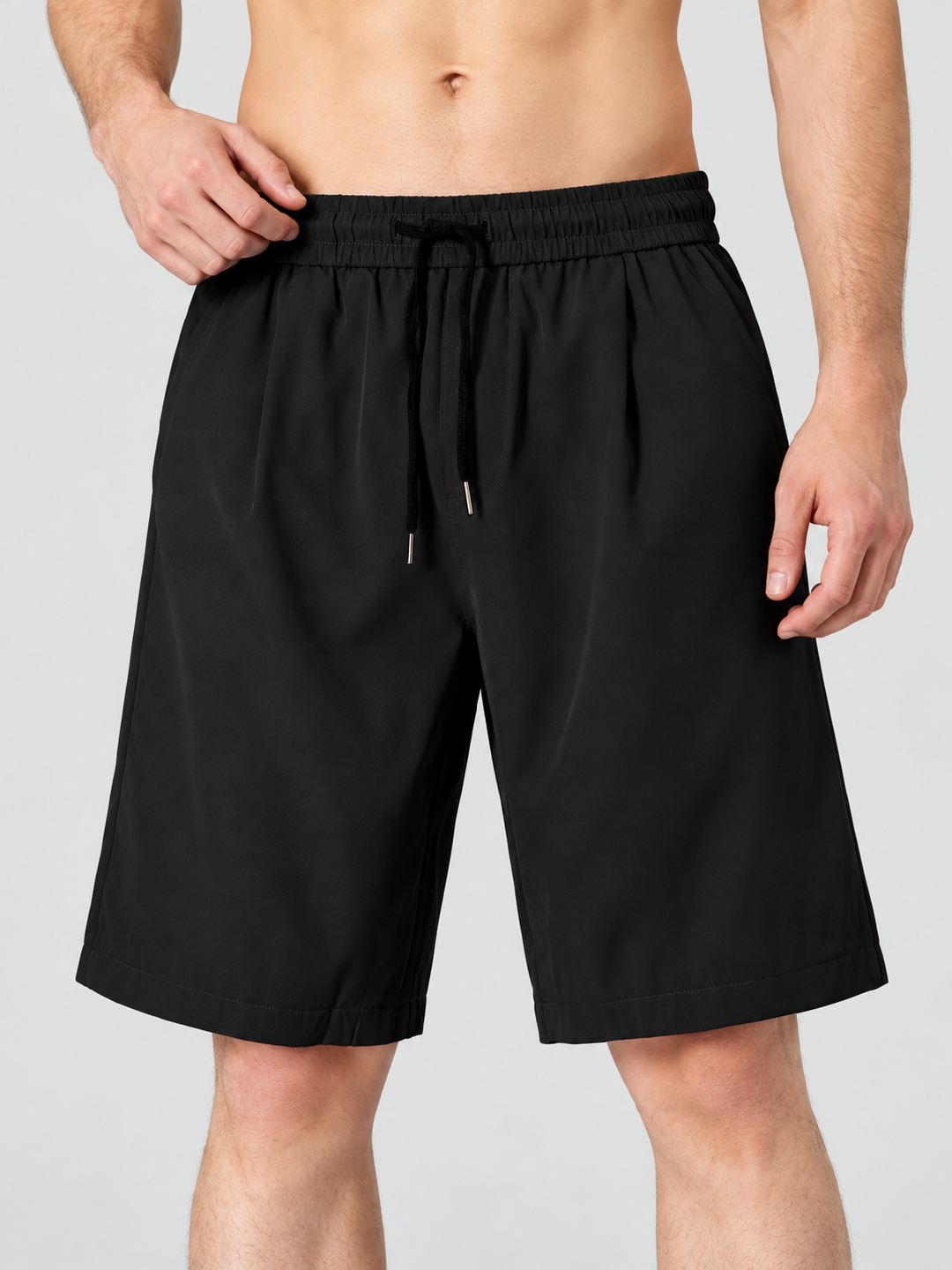 Black Solid Regular Shorts