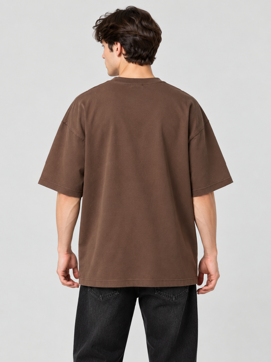 Brown Graphic Round Neck Oversized T-Shirt