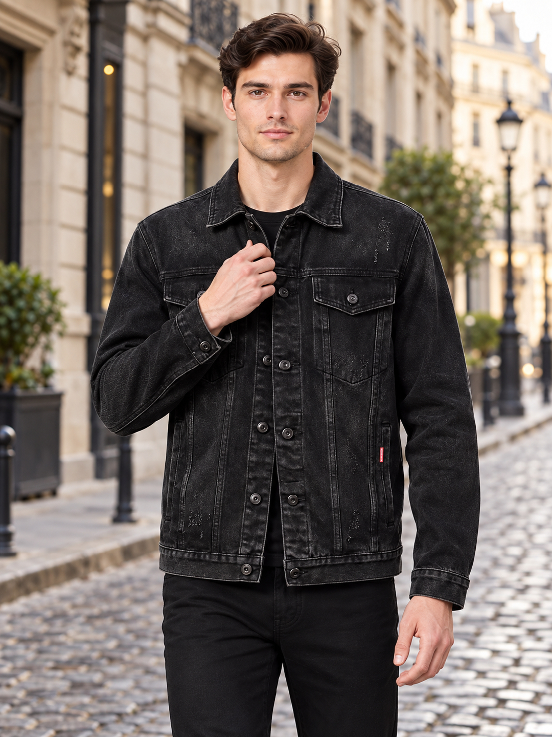 Black Solid Regular Bomber Jacket