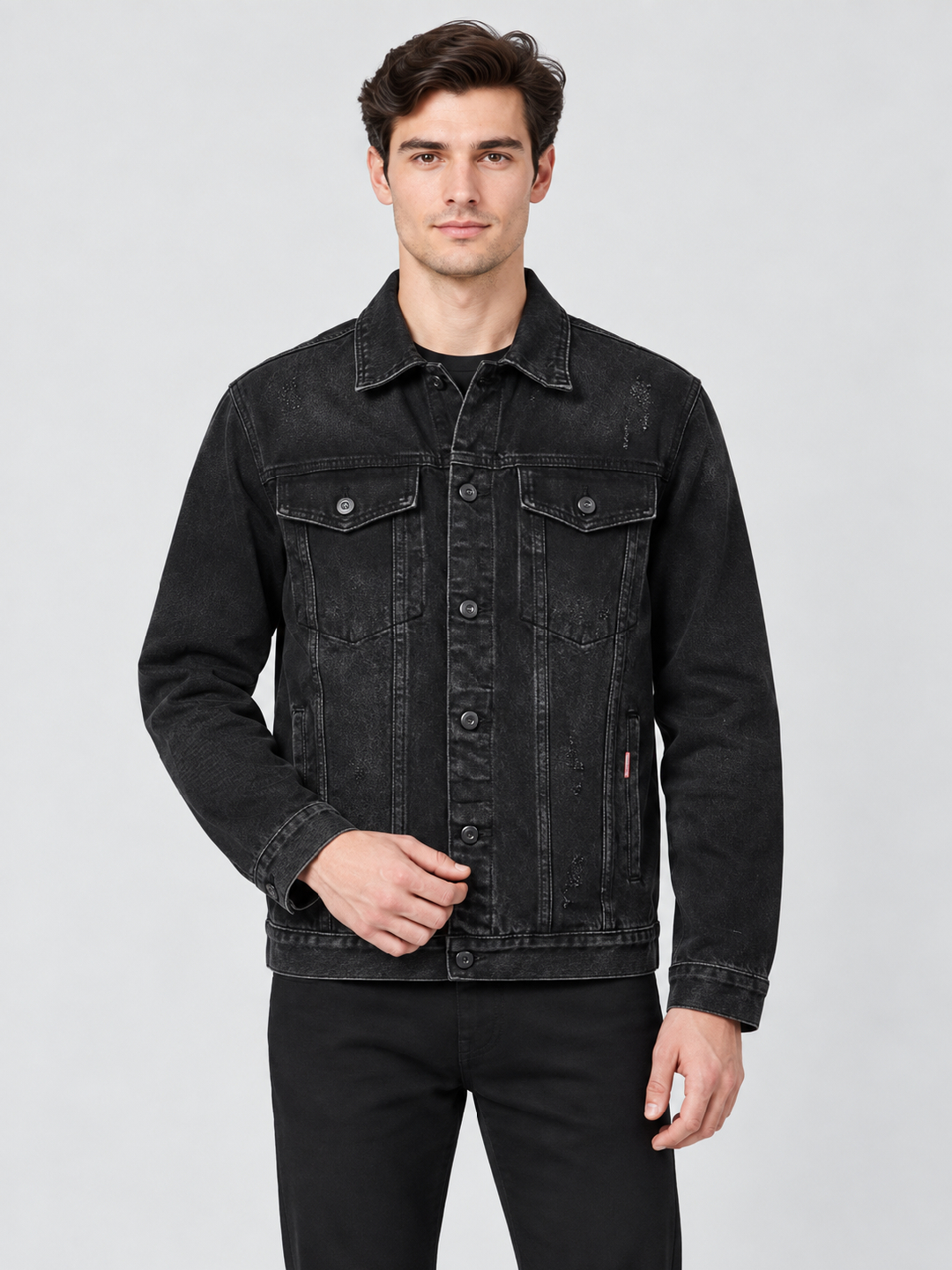 Black Solid Regular Bomber Jacket