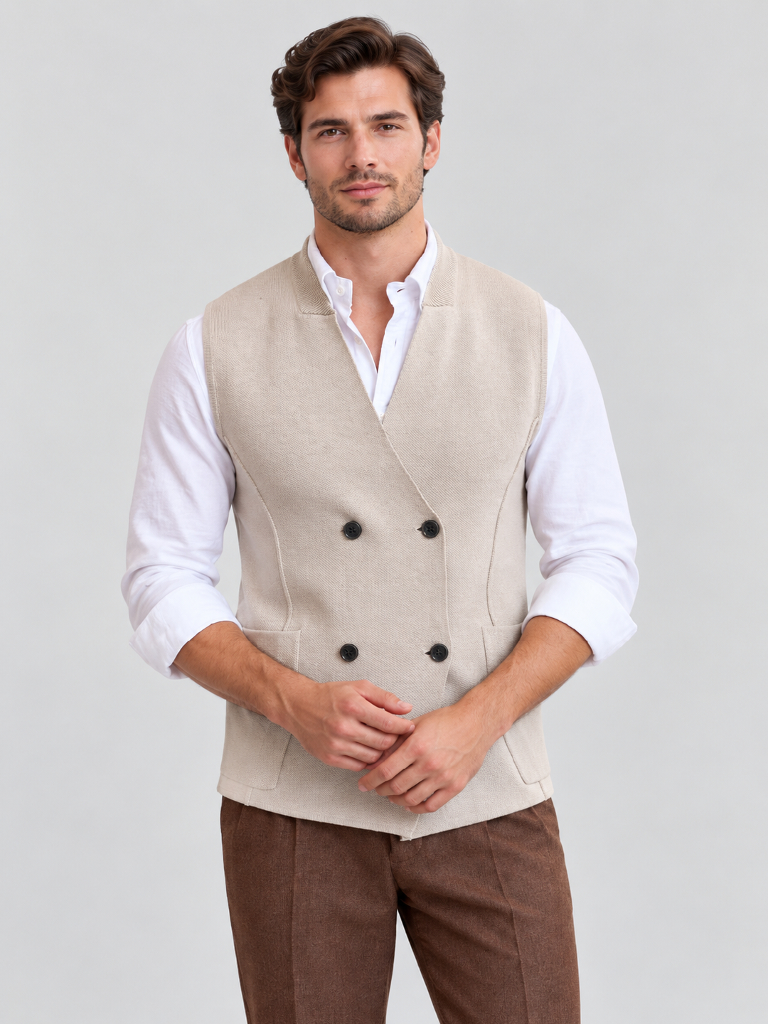 Beige Solid Sweater