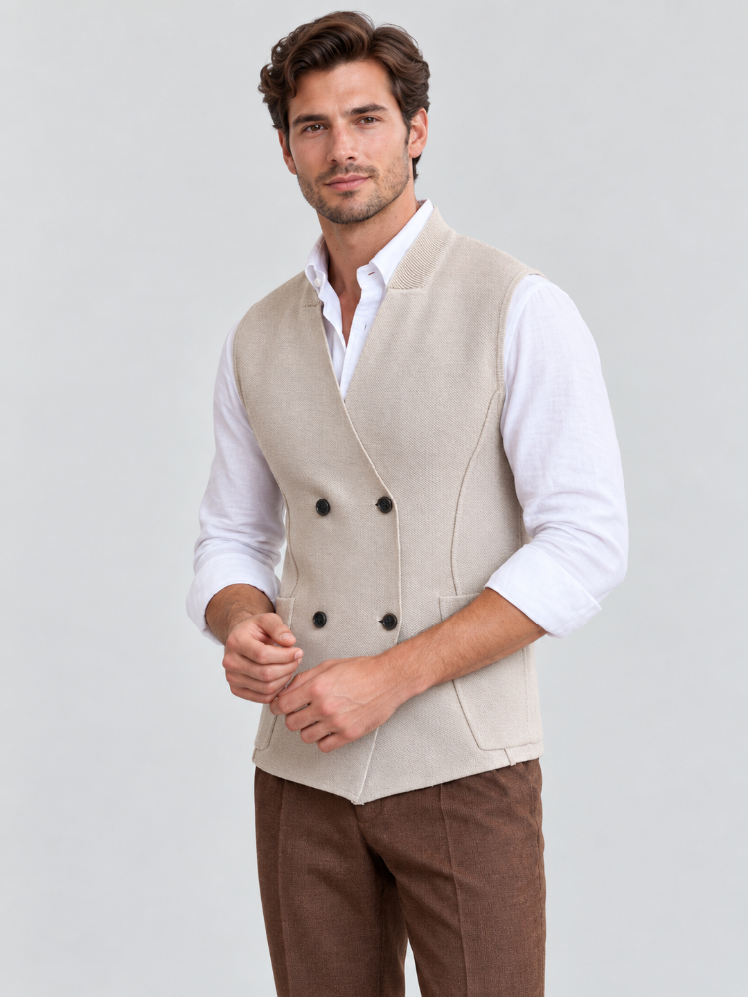 Beige Solid Sweater