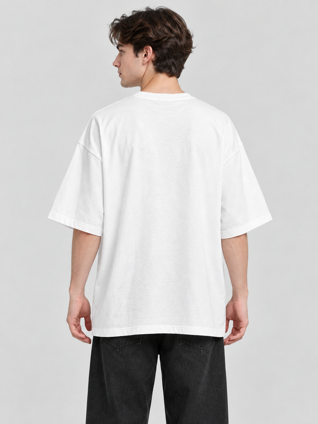 White Printed Round Neck Oversized T-Shirt