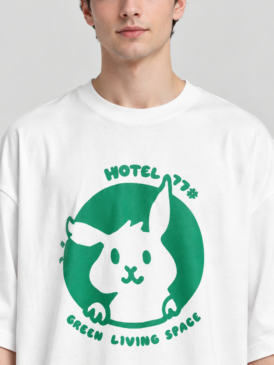White Printed Round Neck Oversized T-Shirt