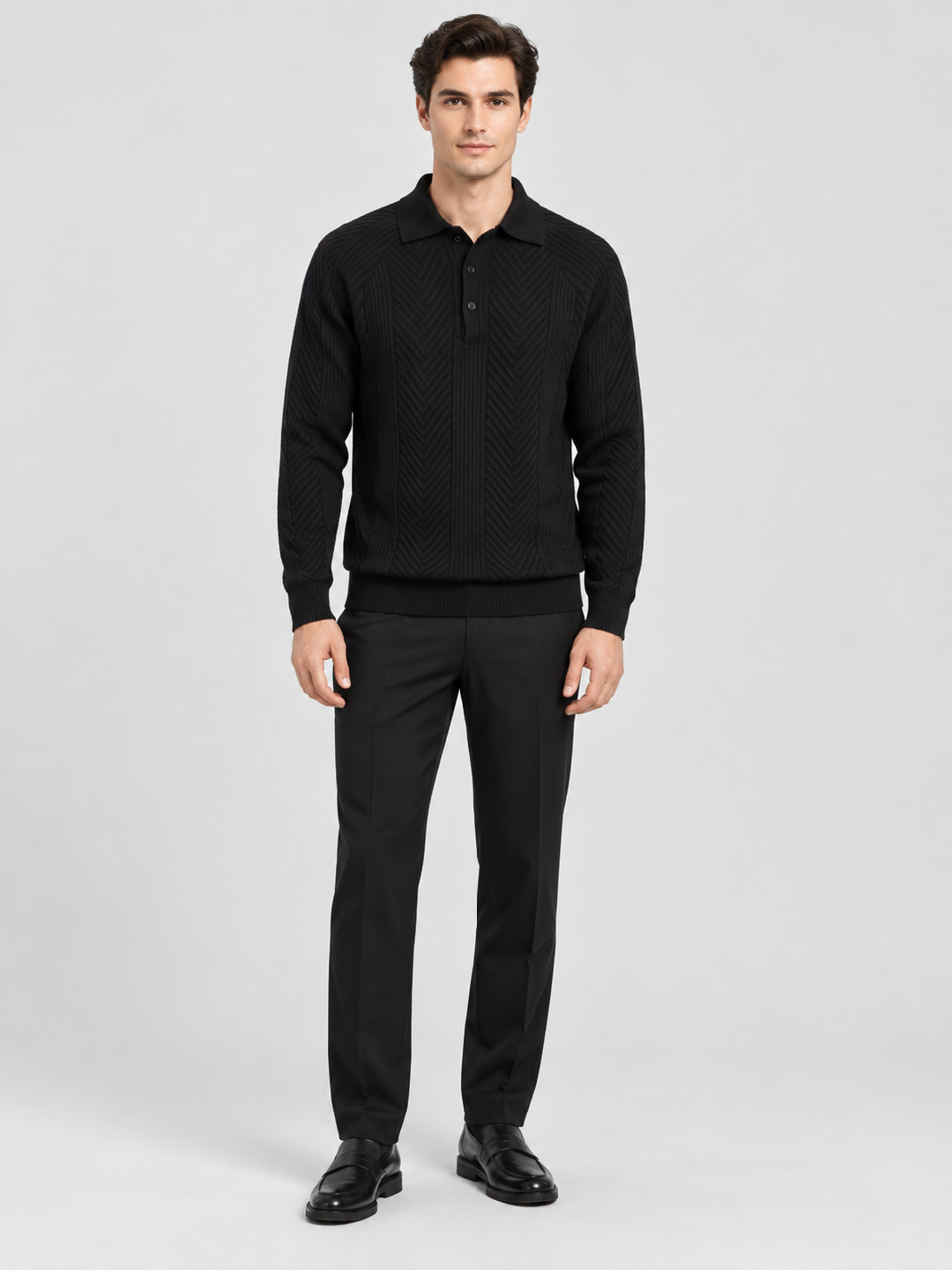 Black Solid Polo Neck Regular T-Shirt