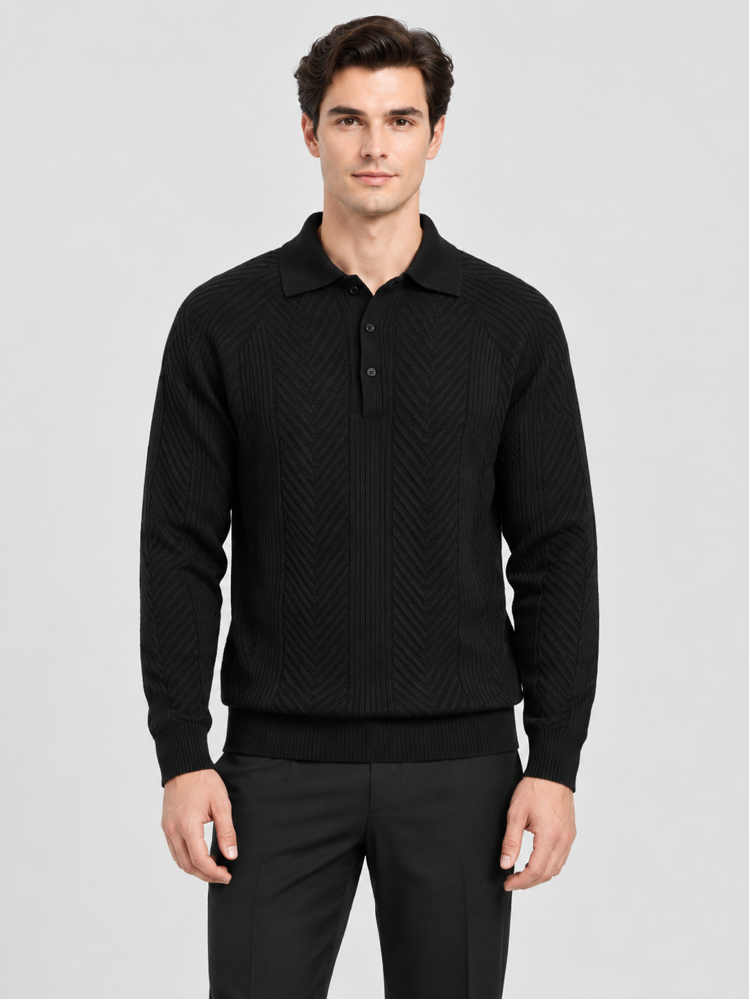 Black Solid Polo Neck Regular T-Shirt