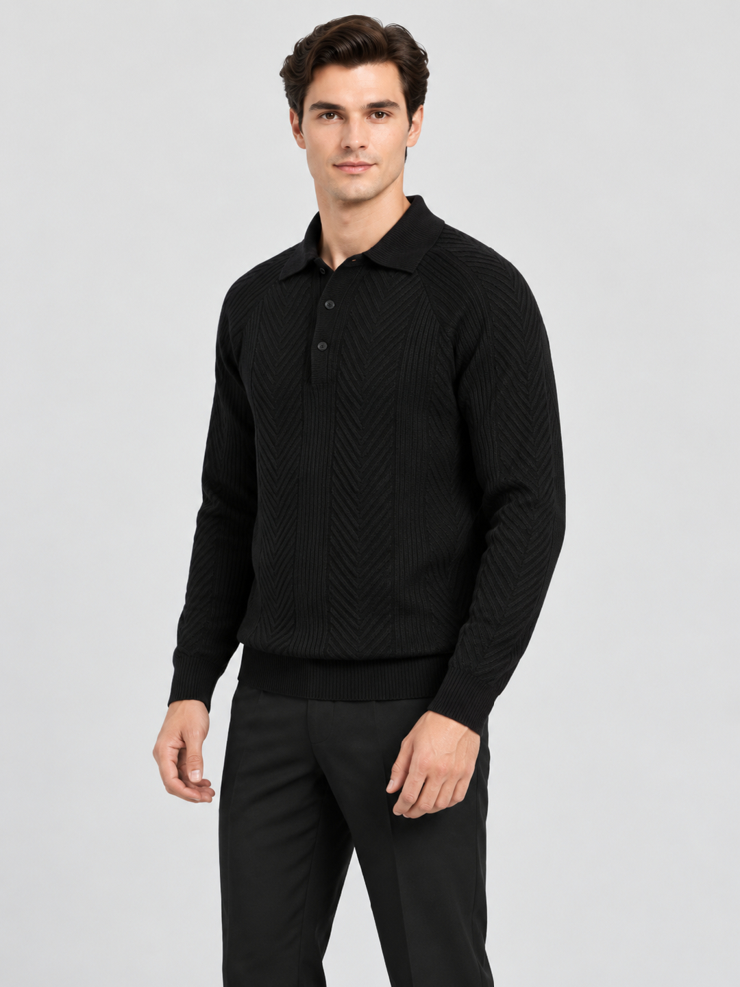 Black Solid Polo Neck Regular T-Shirt