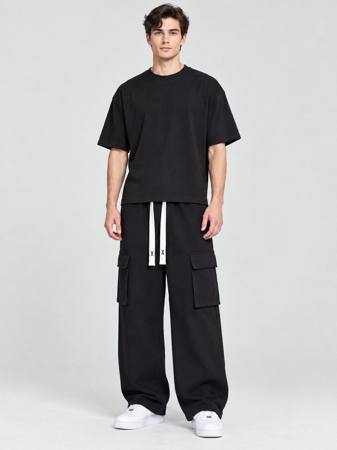 Black Mid Rise Wide Leg Jeans