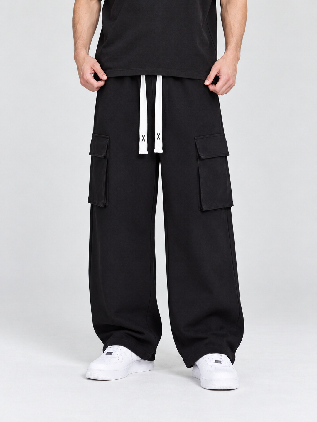 Black Mid Rise Wide Leg Jeans