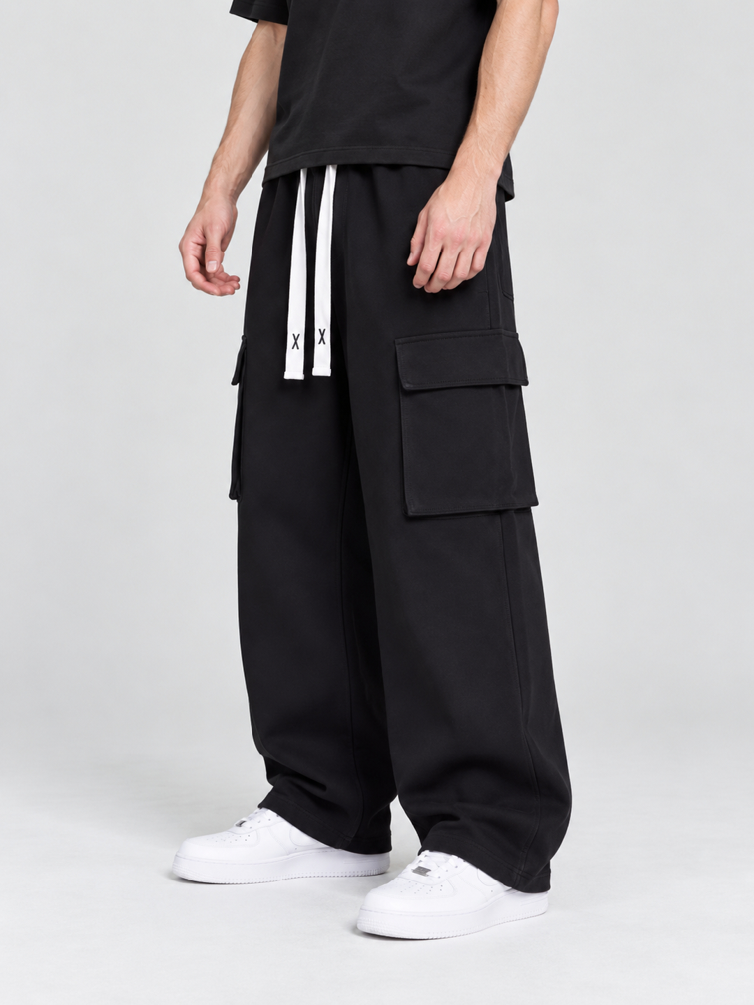 Black Mid Rise Wide Leg Jeans