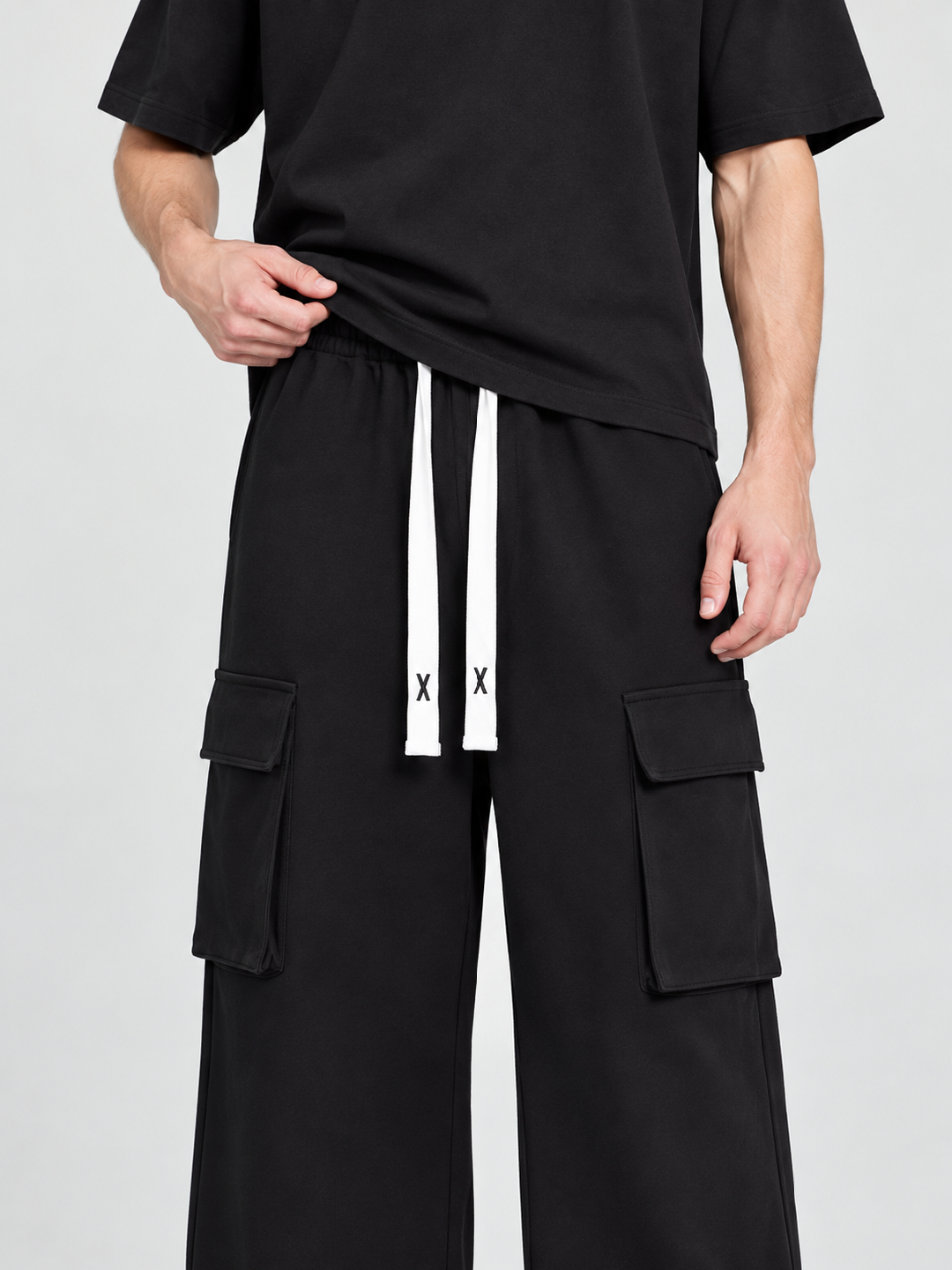 Black Mid Rise Wide Leg Jeans