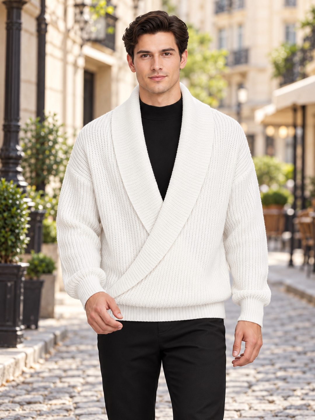 White Self Design Sweater
