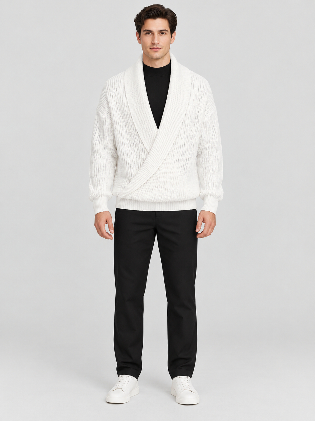 White Self Design Sweater