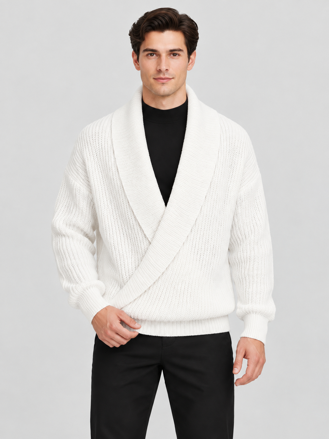 White Self Design Sweater