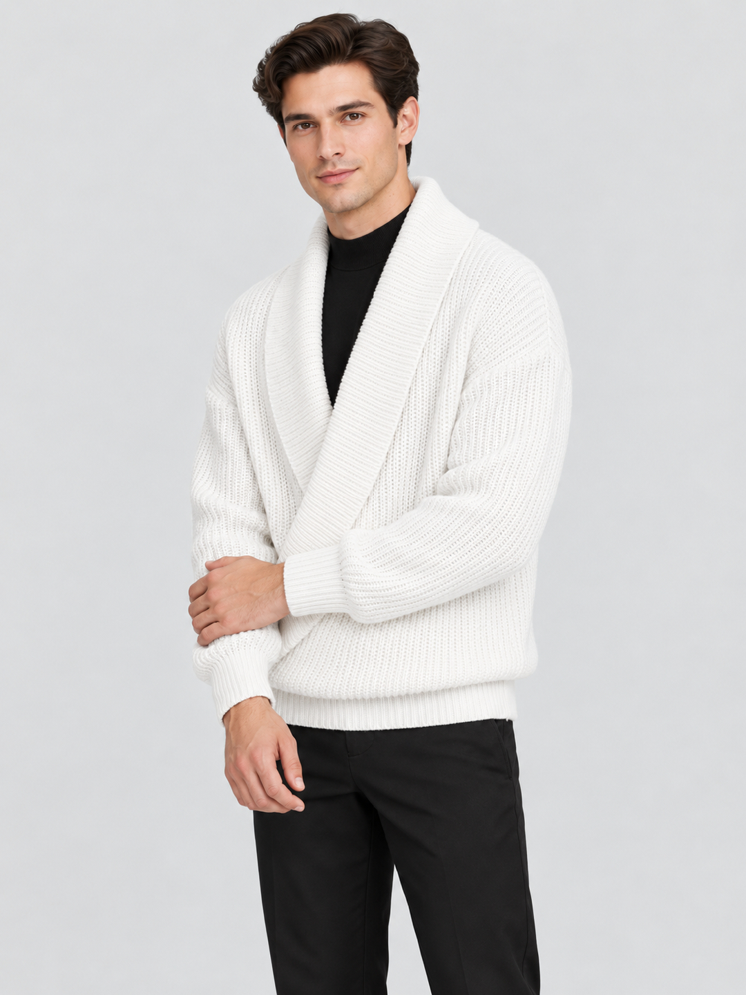 White Self Design Sweater