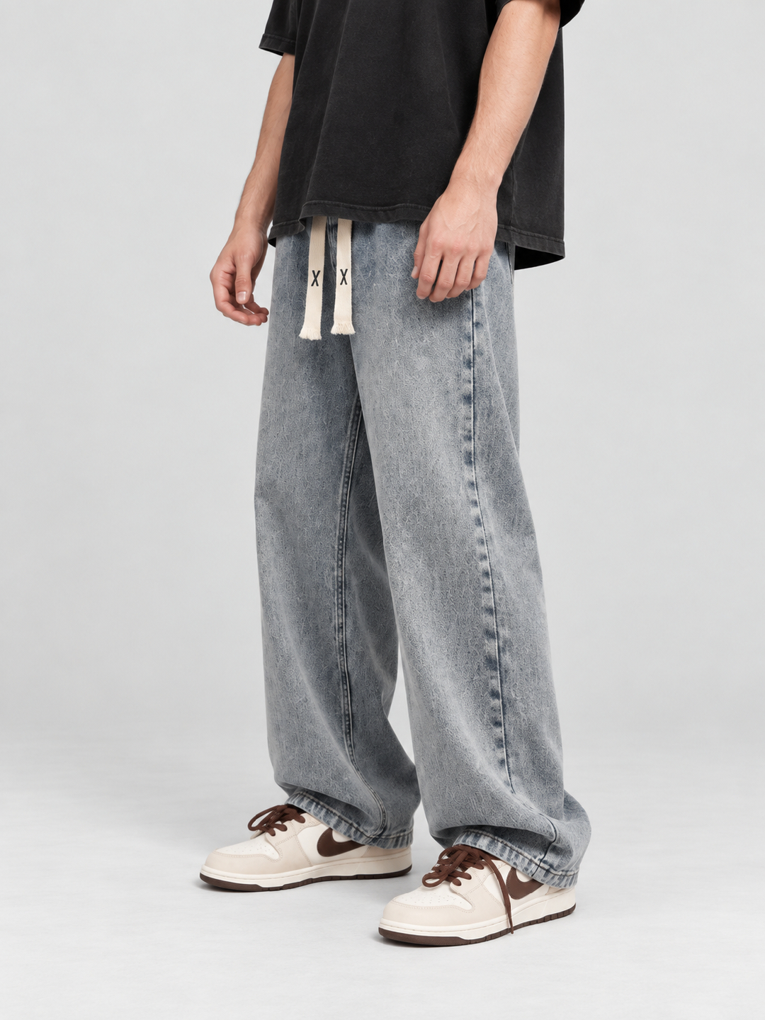 Blue Mid Rise Wide Leg Jeans