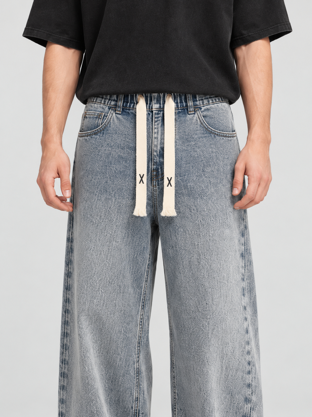 Blue Mid Rise Wide Leg Jeans