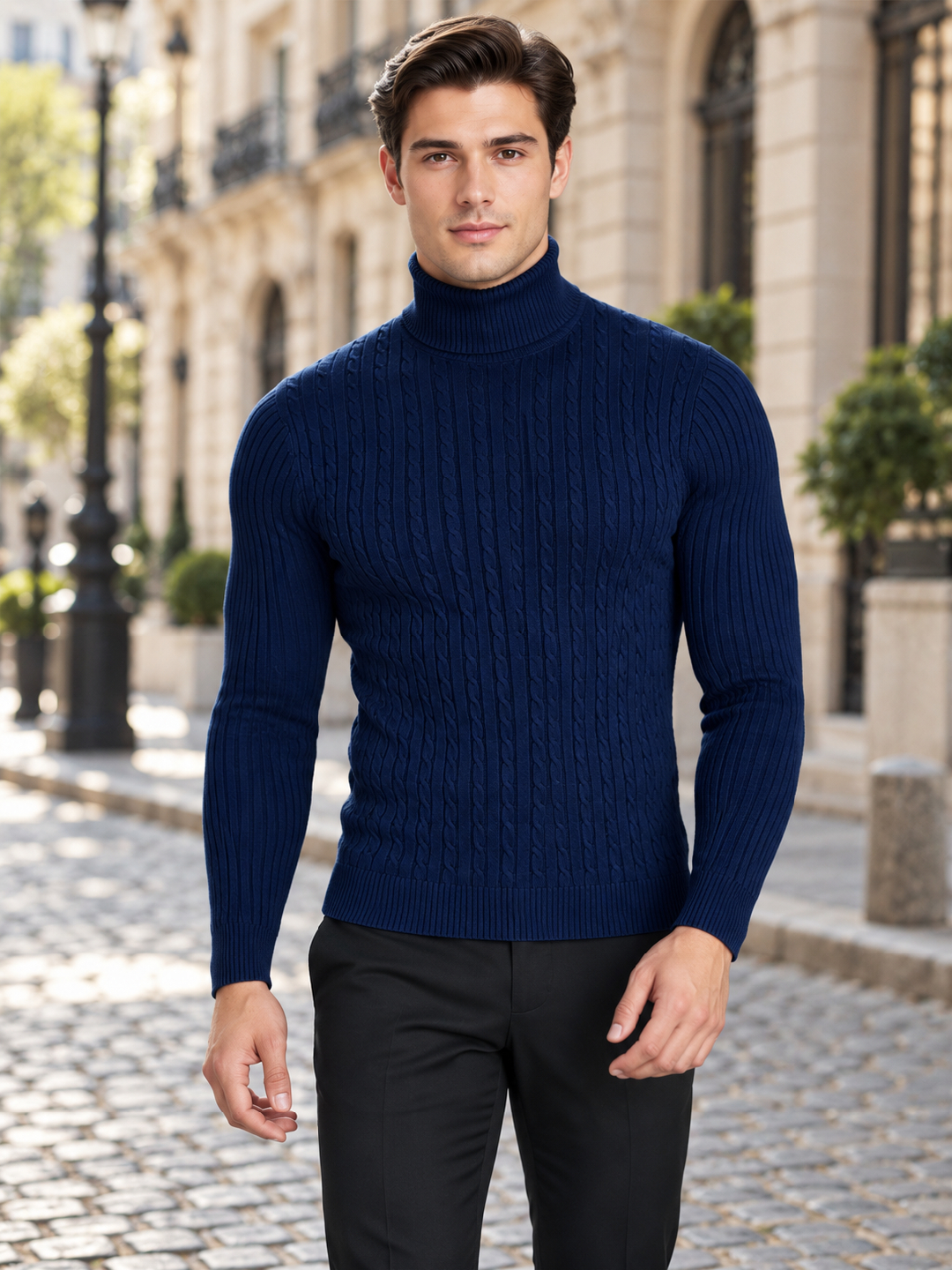 Dark Blue Self Design Sweater