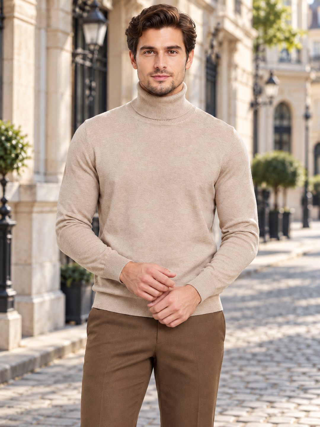 Beige Solid Sweater