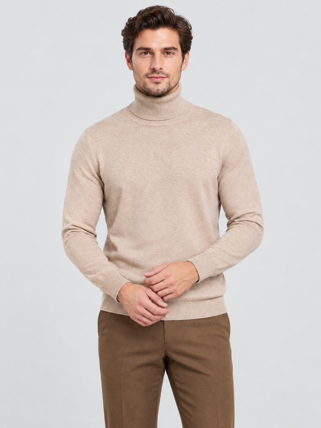 Beige Solid Sweater