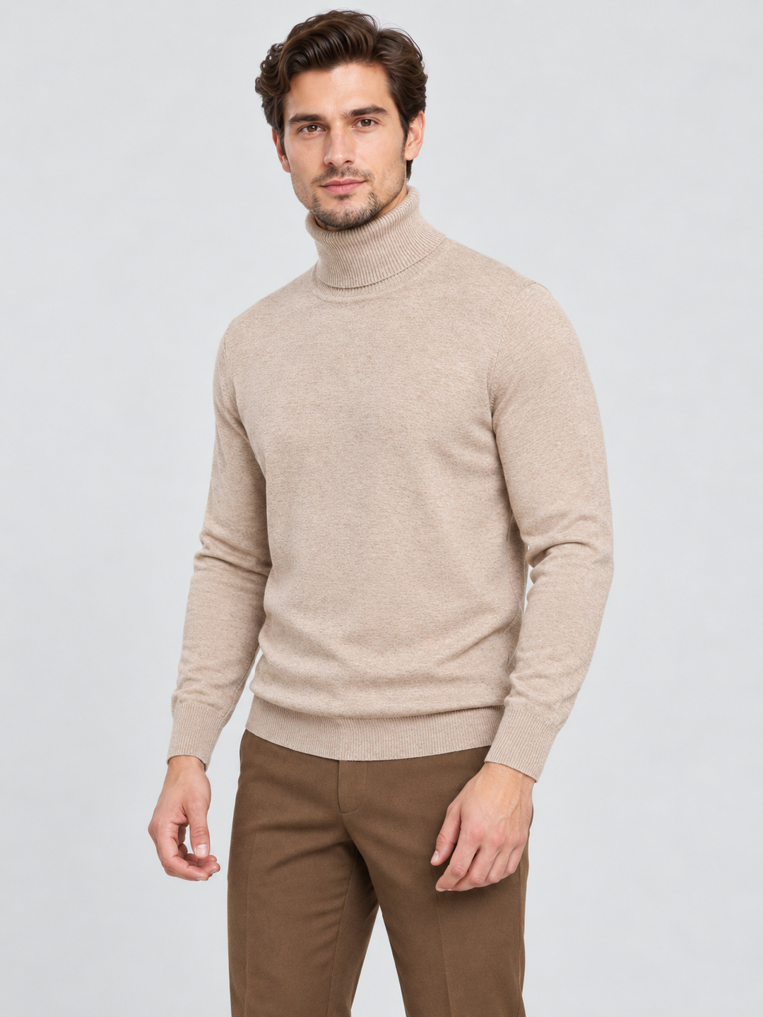 Beige Solid Sweater