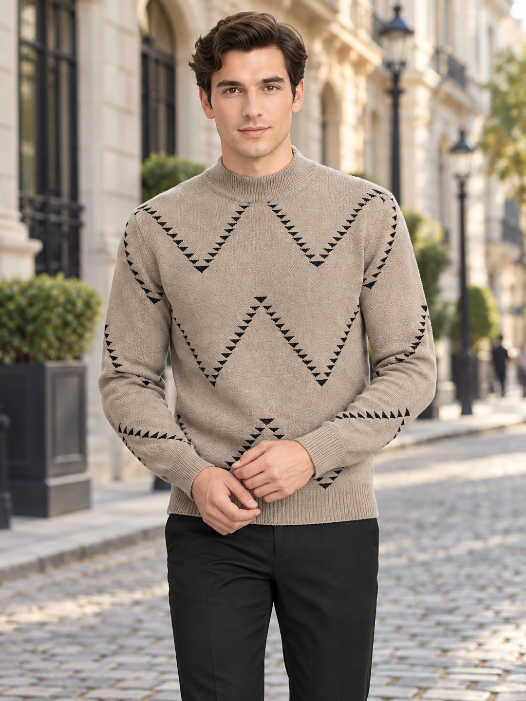 Brown Self Design Sweater