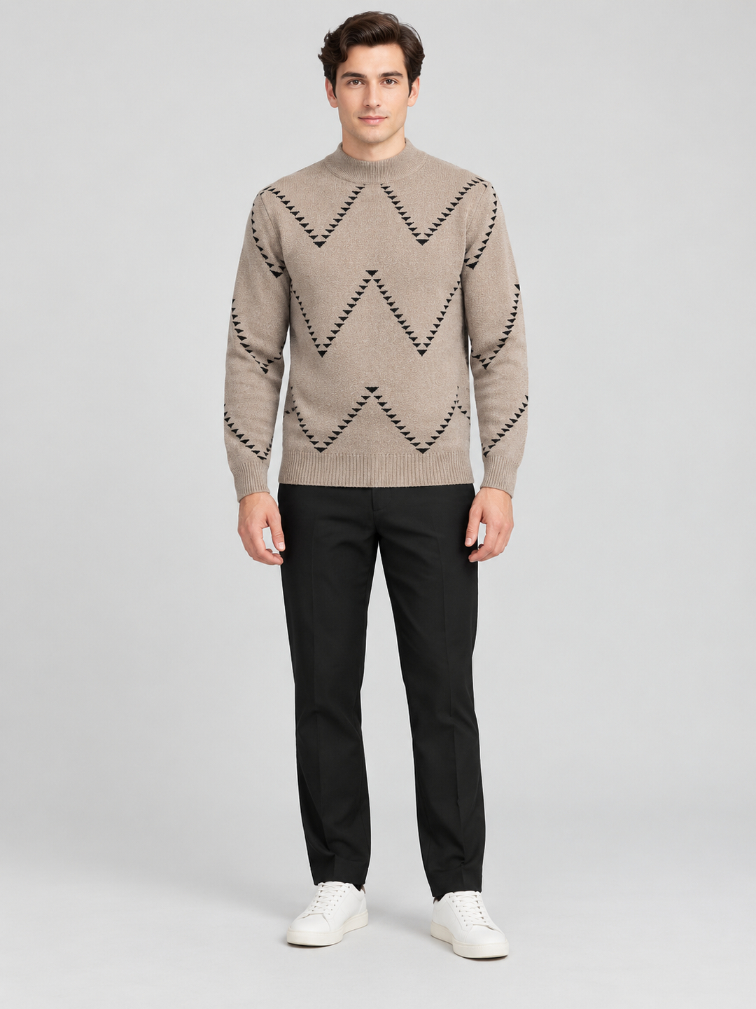Brown Self Design Sweater