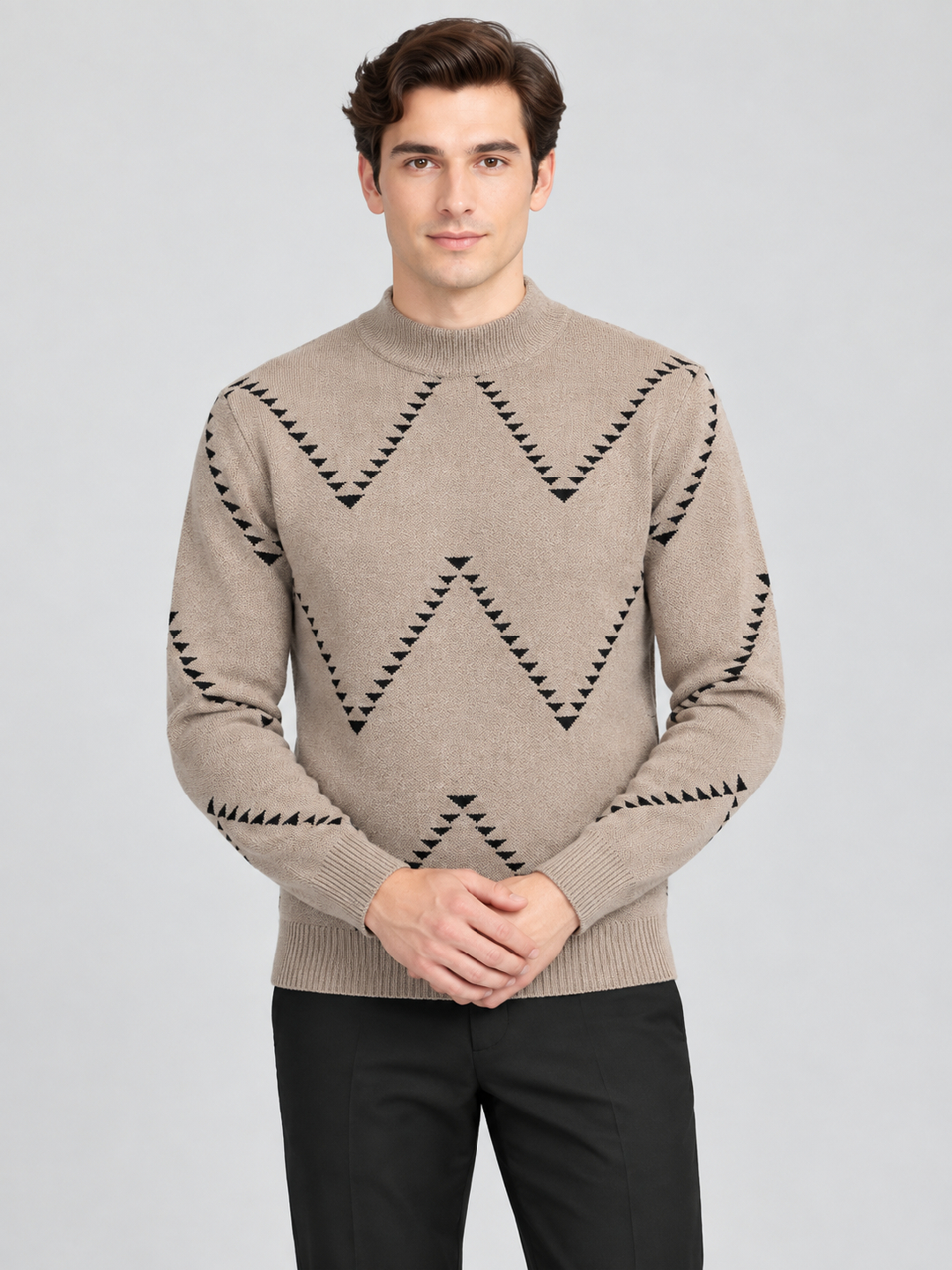 Brown Self Design Sweater