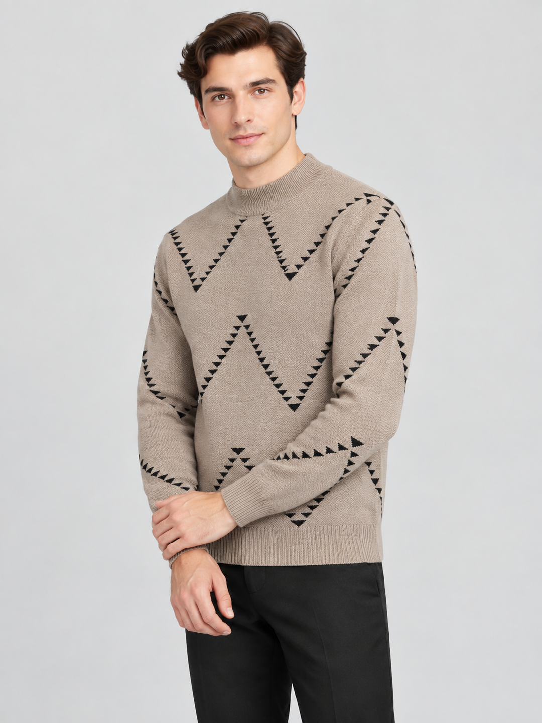Brown Self Design Sweater