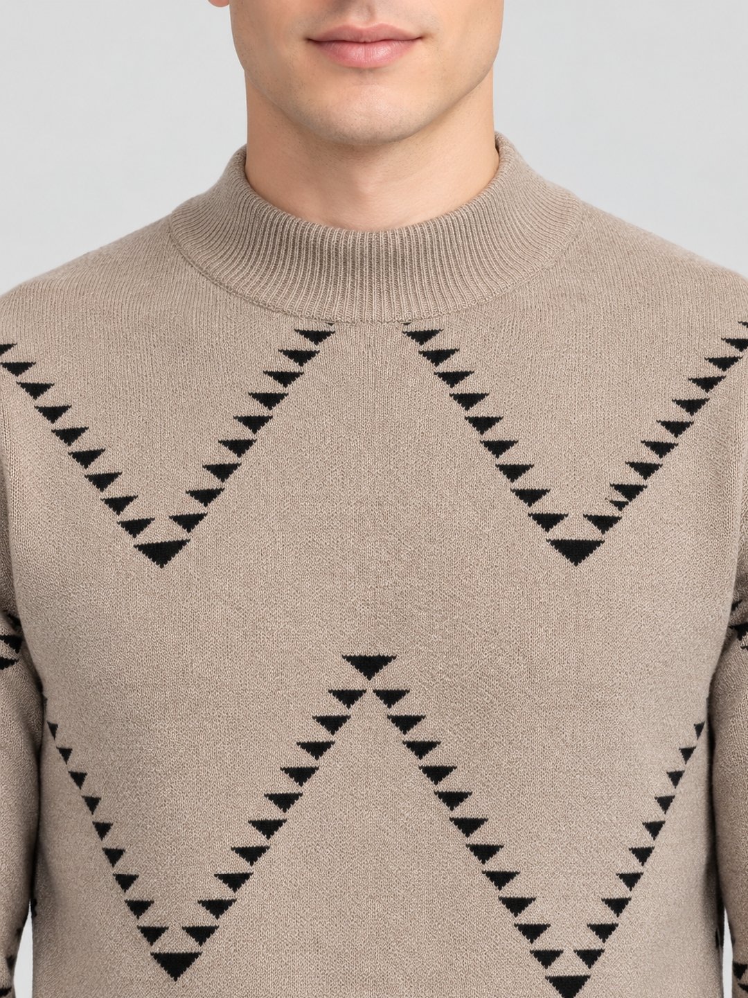 Brown Self Design Sweater