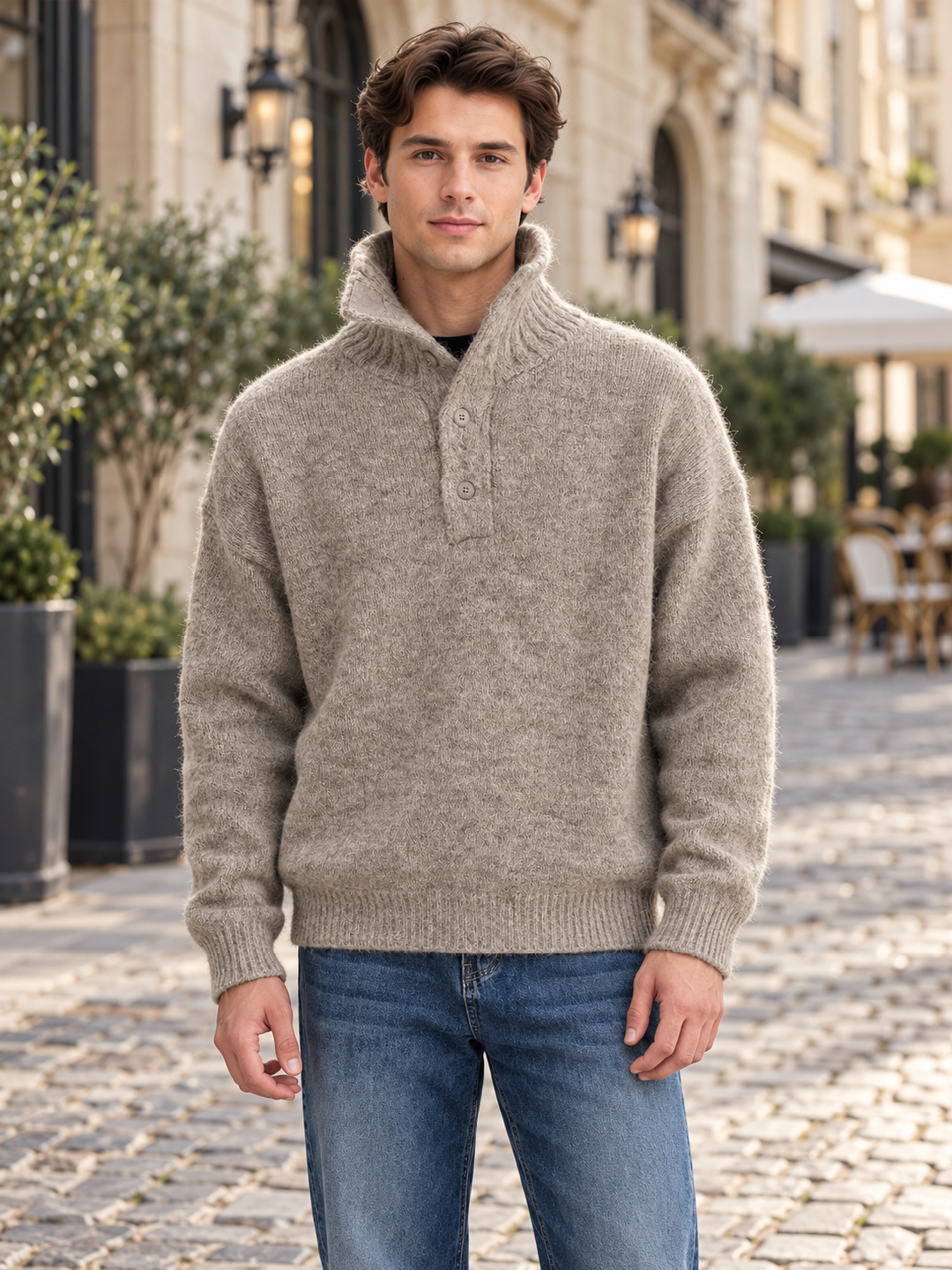 Grey Self Design Sweater