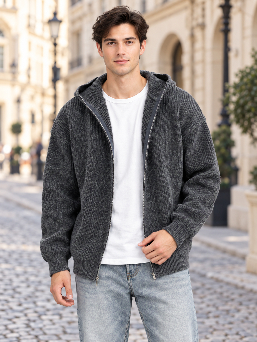 Grey Solid Cardigan