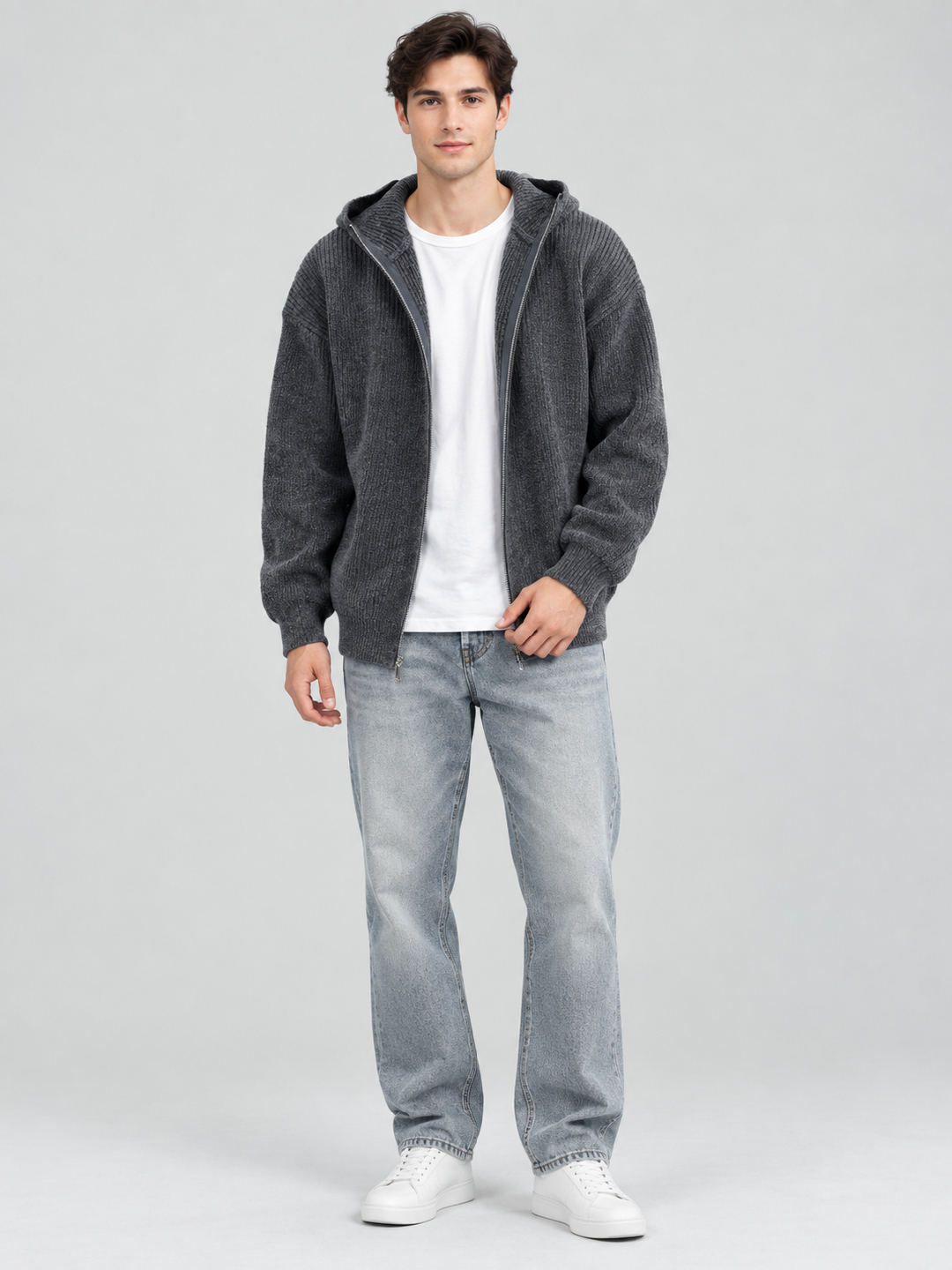Grey Solid Cardigan