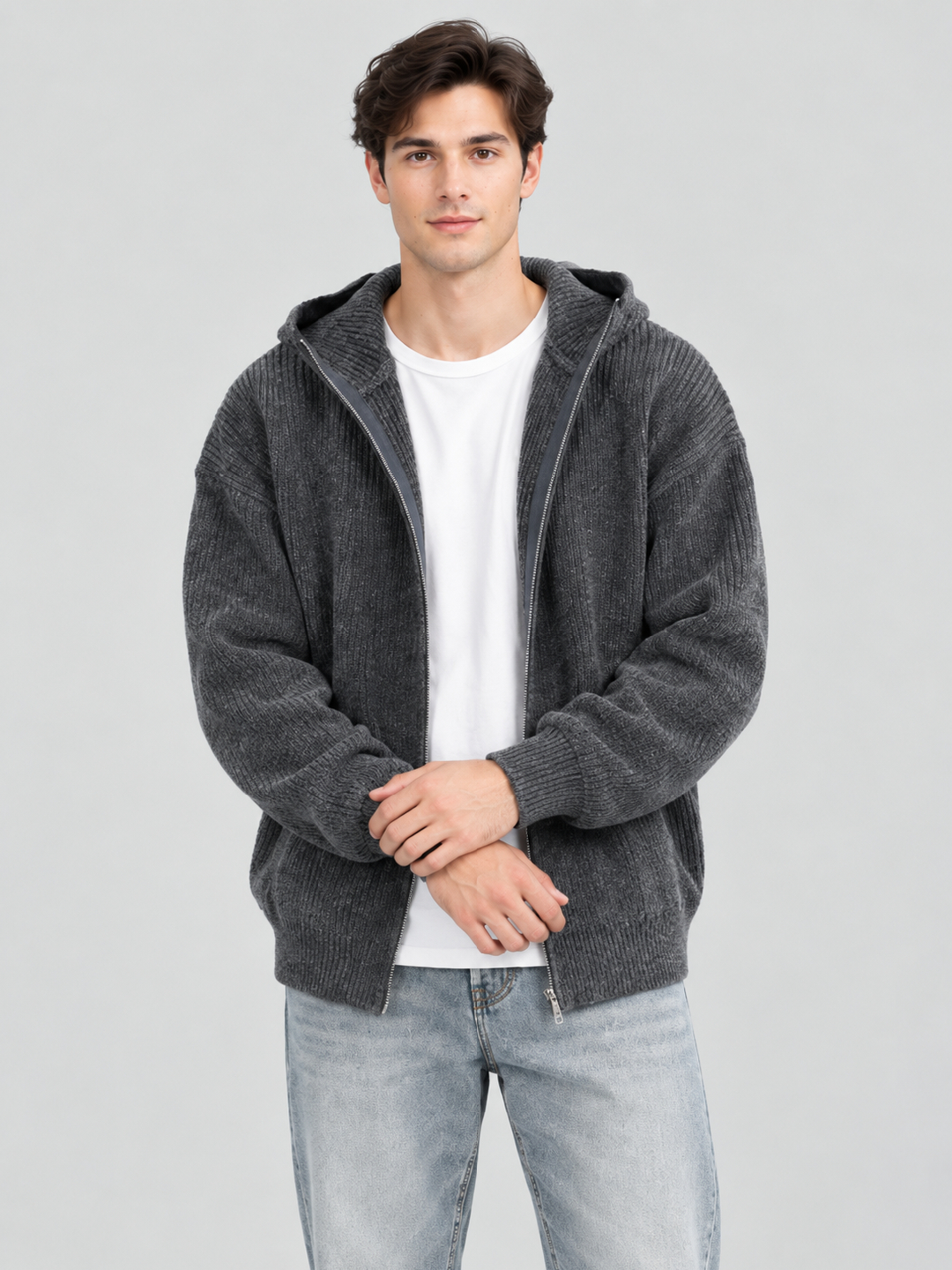 Grey Solid Cardigan