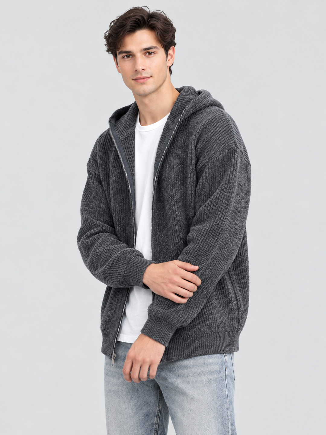 Grey Solid Cardigan