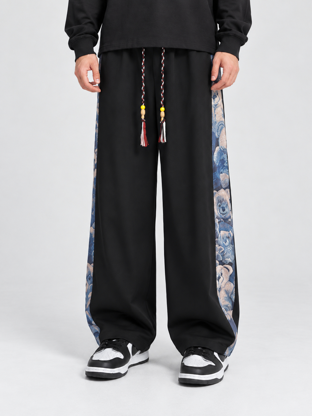 Black Self Design Straight Fit Korean Pant