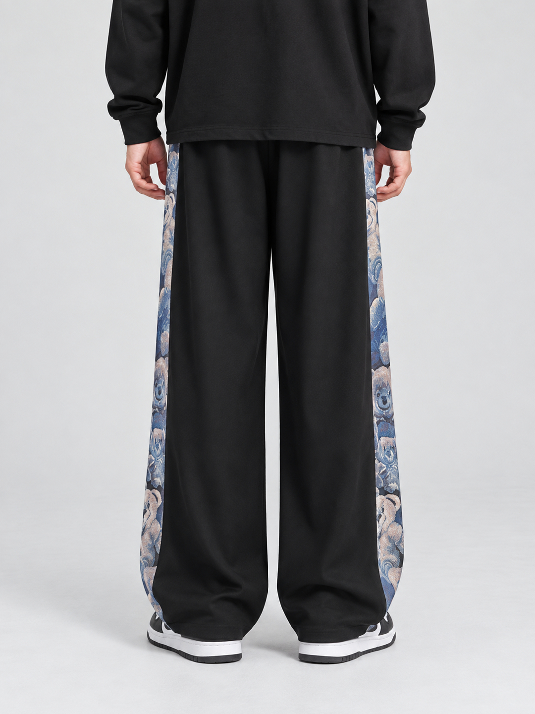 Black Self Design Straight Fit Korean Pant