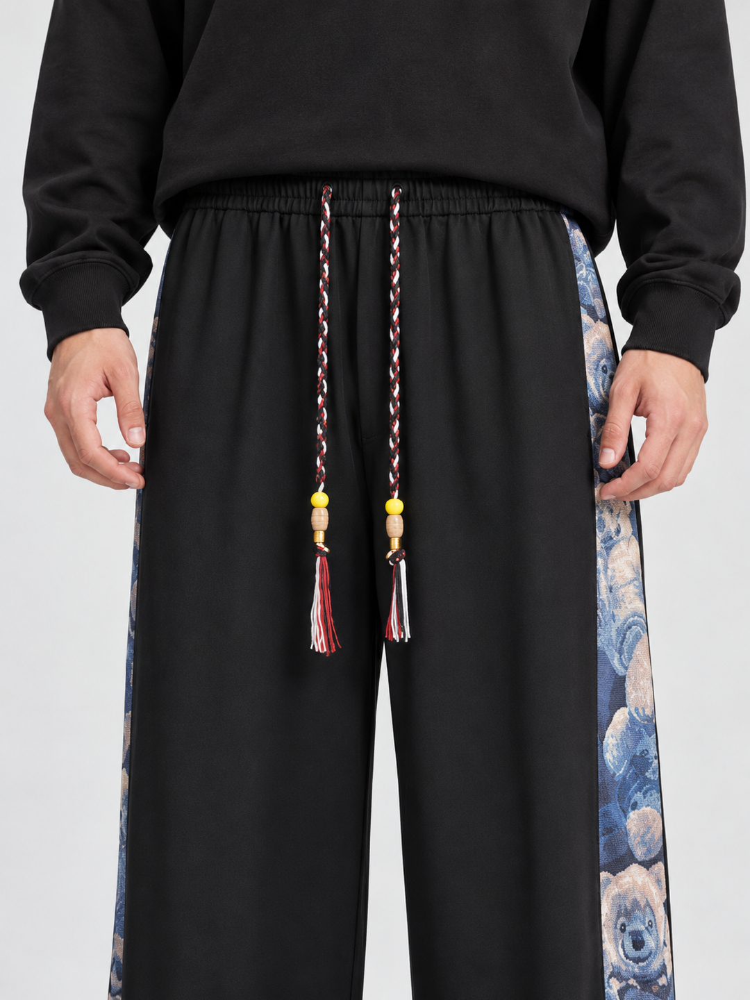Black Self Design Straight Fit Korean Pant