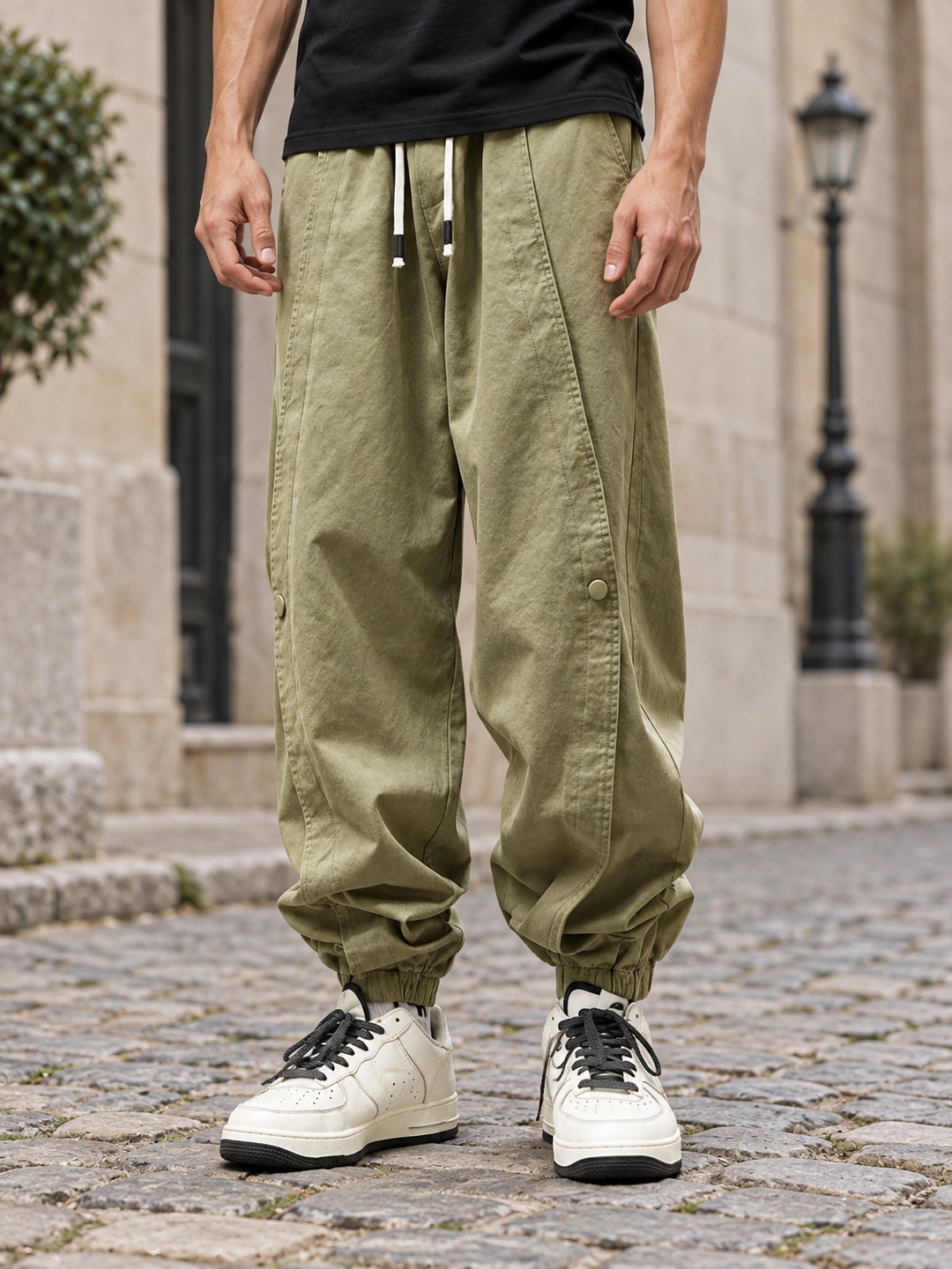Olive Solid Regular Pants